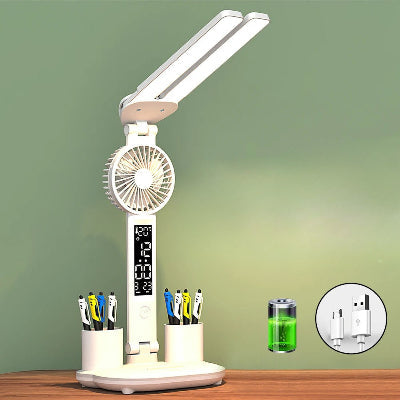 Lampe Bureau avec horloge digital ventilateur USB batterie