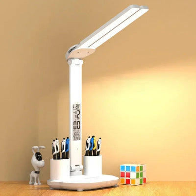 Lampe bureau LED Design deux branches allumées avec écran tactile deux supports stylos