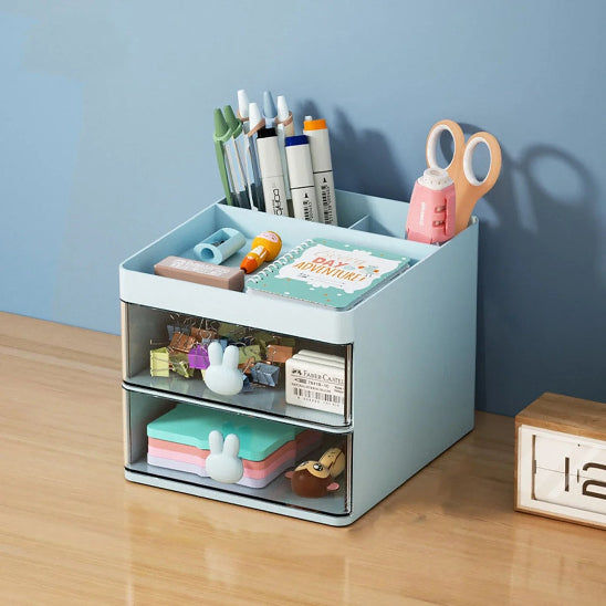 Organisateur de bureau Premium bleu rempli fournitures scolaires