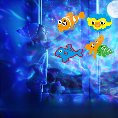 PROJECTEUR EXTERIEUR LED  Polyvalent petit garçon rêvant jouer avec des poissons dans univers magique féerique