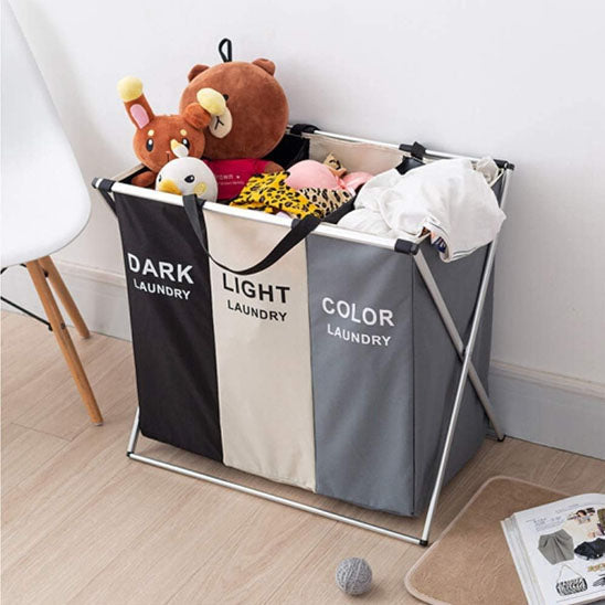 Panier-à-linge-pliable-rangement-innovant-trio-dans-la-chambre