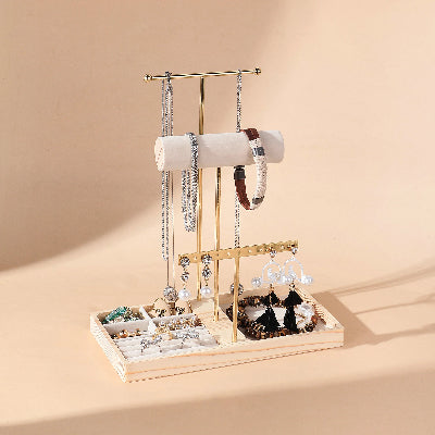 Porte bijoux  Élégant Organisateur doré rempli de bijoux