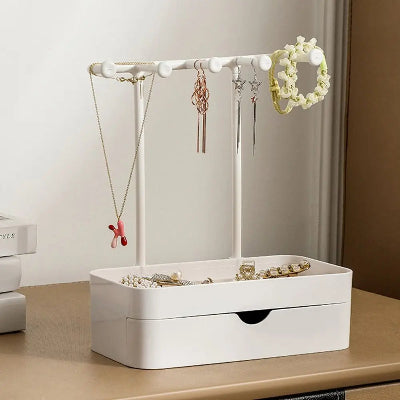 Porte bijoux  Pratique blanc version avec tiroir fermé remplis de bijoux