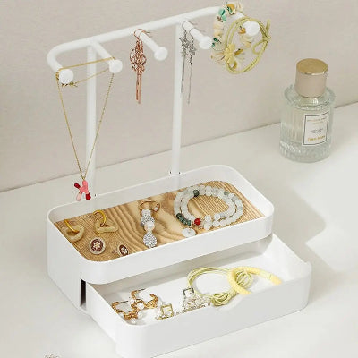 Porte bijoux  Pratique blanc version avec tiroir remplis de bijoux