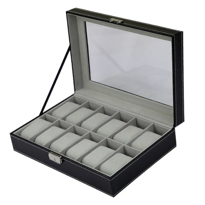 Rangement Bijoux - Boîte à Montre - 12 Unités Noir Velours Gris - Rangement Innovant