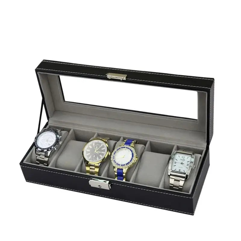 Rangement Bijoux - Boîte à Montre - 6 Unités Noir Velours Gris - Rangement Innovant