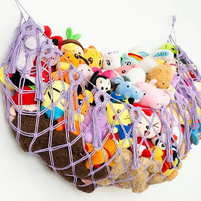 Rangement Peluche Coton Bohème rempli peluches variant violet