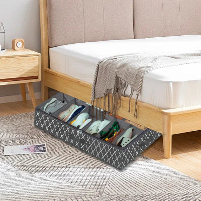 Rangement chaussures sous lit  Anti-Poussière gris foncé rayures placé parterre pieds de lit