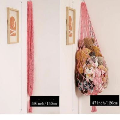 Rangement peluches Suspendu Bohème rose suspendu dimensions indiquées