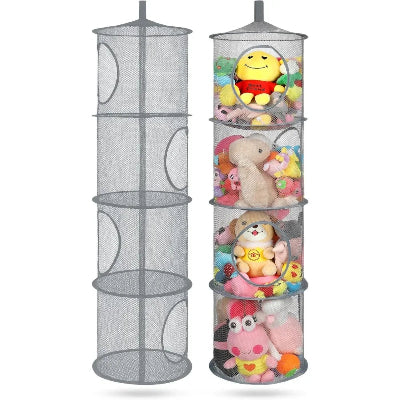 Rangement pour peluche  Suspendu 4 compartiments deux gris suspendus
