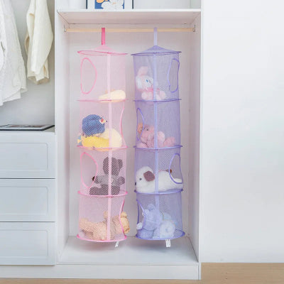 Rangement pour peluche  Suspendu 4 compartiments rose et violet suspendus dans dressing