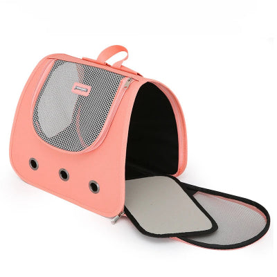 SAC A DOS CHAT  Ventilé Confort rose ouvert sur le côté et petit coussin