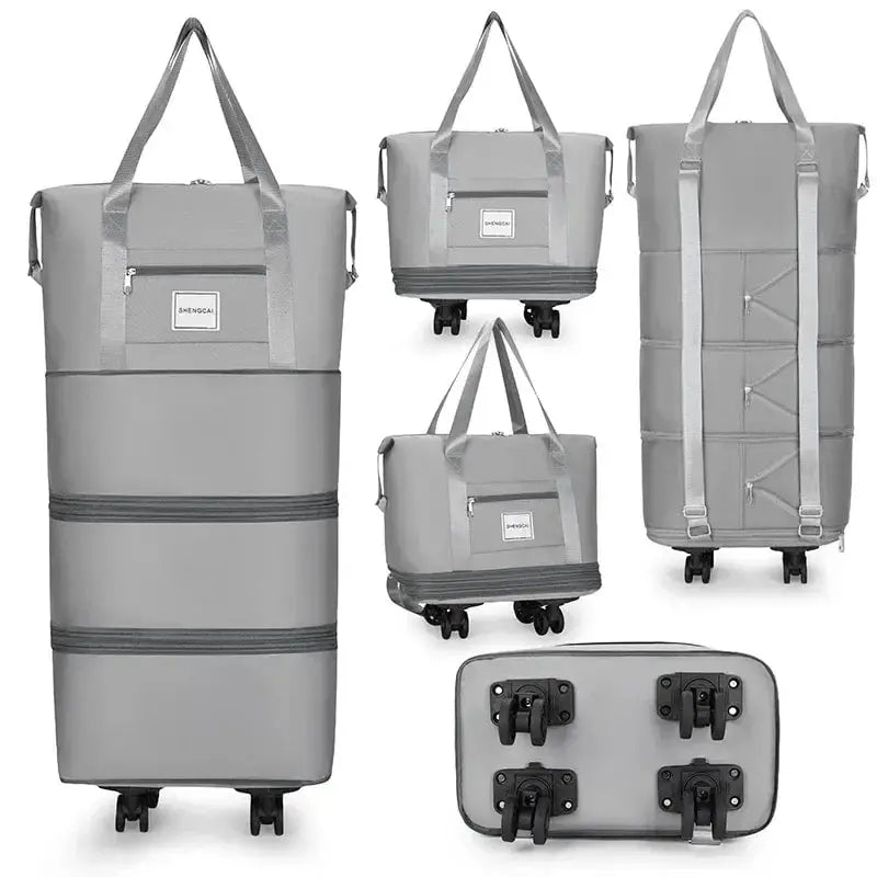 Sac de Voyage - A Roulettes - Ajustable - Gris - Rangement Innovant