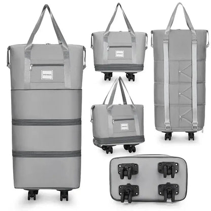 Sac de Voyage - A Roulettes - Ajustable - Gris - Rangement Innovant