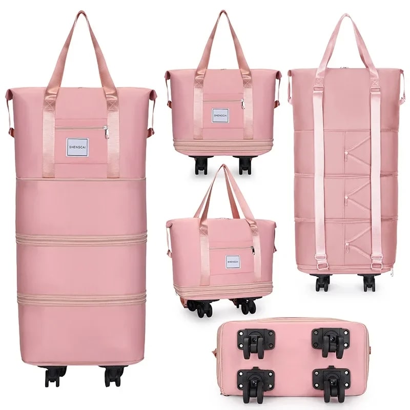 Sac-de-voyage-a-roulettes-ajustable-rangement-innovant-rose