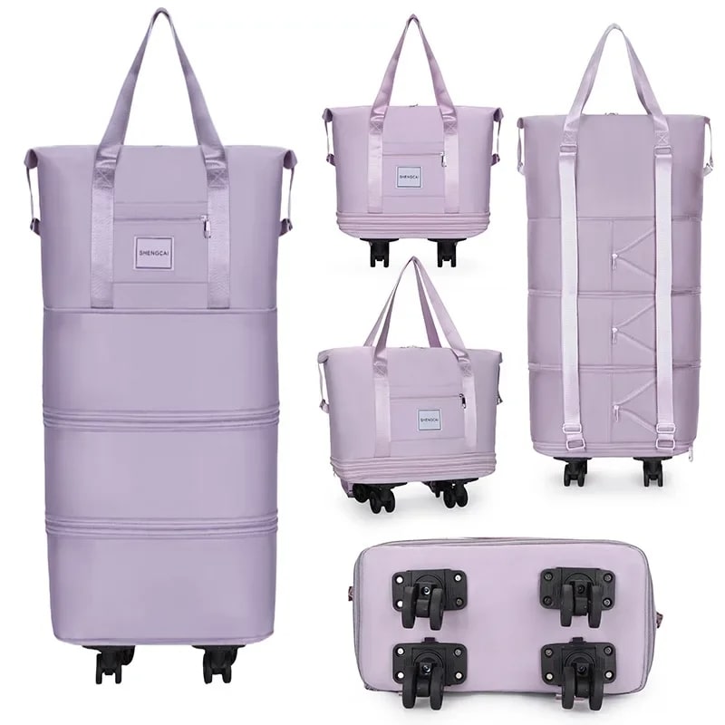 Sac-de-voyage-a-roulettes-ajustable-rangement-innovant-violet-claire