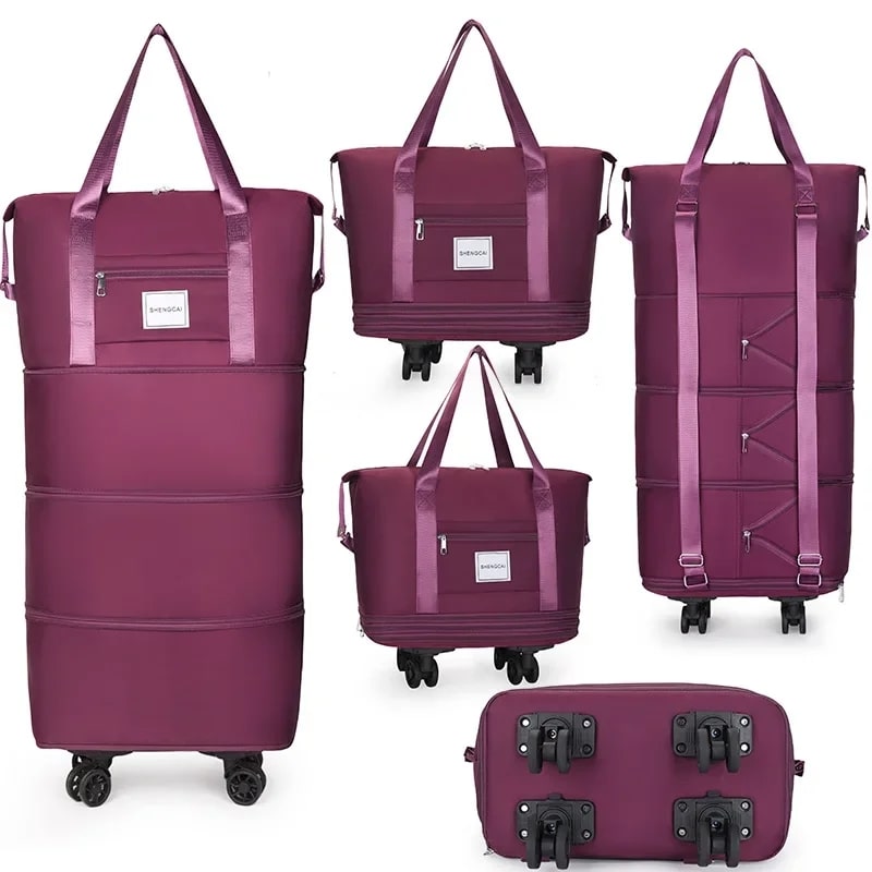 Sac-de-voyage-a-roulettes-ajustable-rangement-innovant-violet-fonce