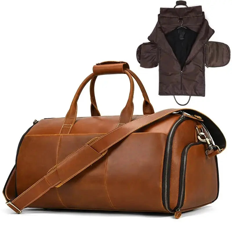 Sac de voyage - En cuir - Pliable - Compact - Marron - Rangement Innovant