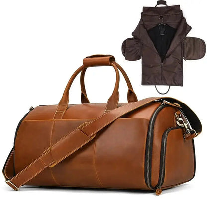 Sac de voyage - En cuir - Pliable - Compact - Marron - Rangement Innovant
