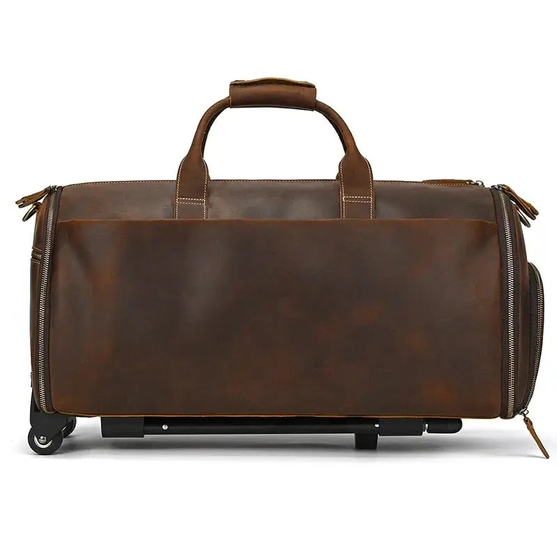Sac de voyage - En cuir - Pliable - Avec Trolley - Marron - Rangement Innovant