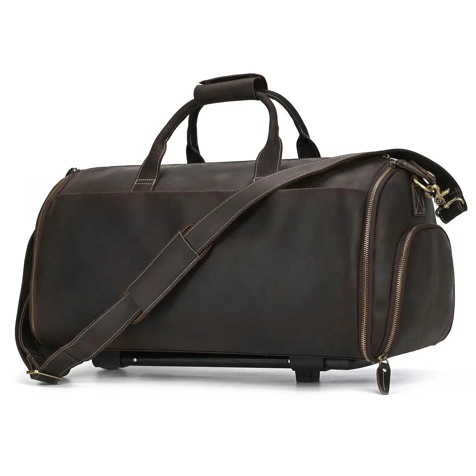 Sac de voyage - En cuir - Pliable - Avec Trolley - Marron Foncé - Rangement Innovant