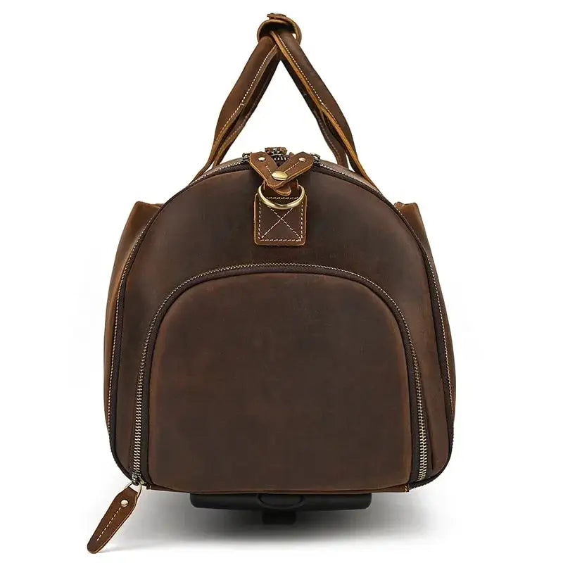 Sac de voyage - En cuir - Pliable - Avec Trolley - Marron - Rangement Innovant
