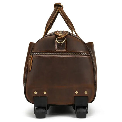 Sac de voyage - En cuir - Pliable - Avec Trolley - Marron - Rangement Innovant