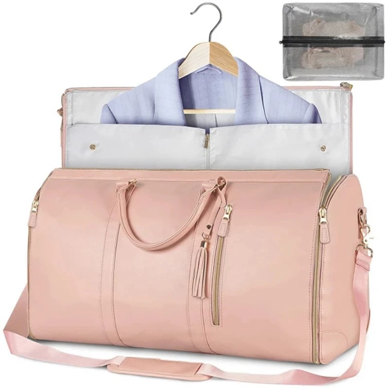 Sac-de-voyage-pliable-pratique-rose-rangement-innovant