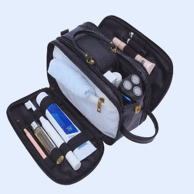 Trousse de toilette compartiment | Élégante et Pratique noir ouverte