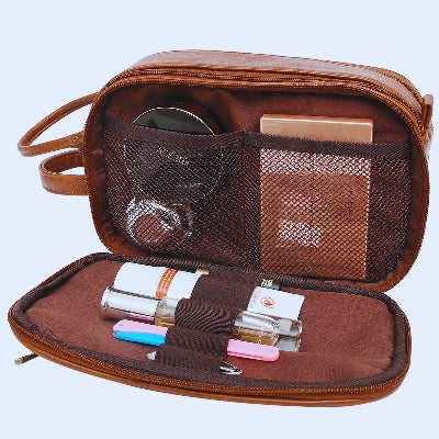 Trousse de toilette compartiment | Élégante et Pratique marron ouverte