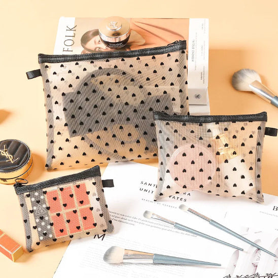 Trousse maquillage - Transparente Coeurs - plusieurs beige - Rangement innovant