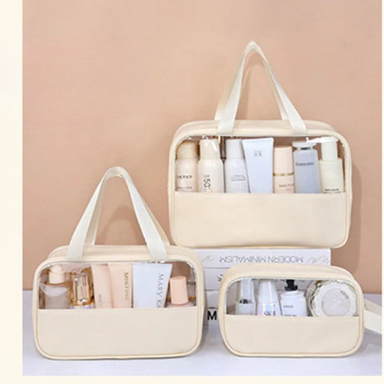 Trousse de toilette - Transparente Voyage - beige - plusieurs fermées - Rangement innovant