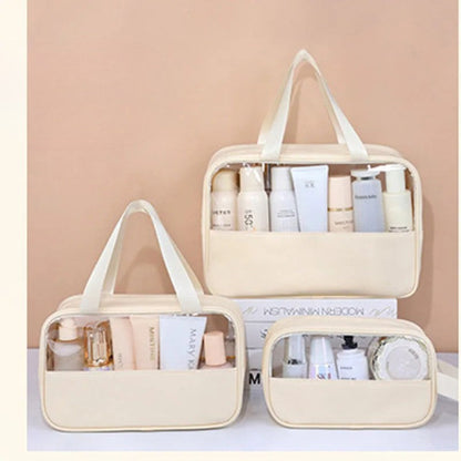 Trousse de toilette - Transparente Voyage - beige - plusieurs fermées - Rangement innovant