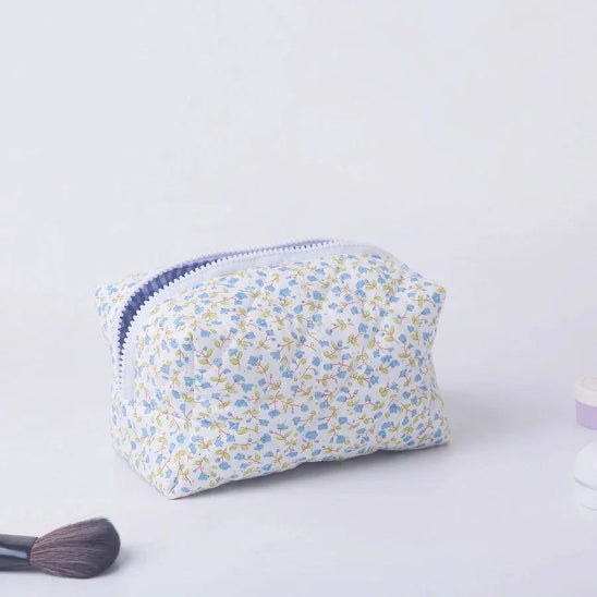 Trousse maquillage - fleurie Vintage - rangement innovant - bleu