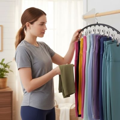 Cintre pantalon accroché sur barre horizontale