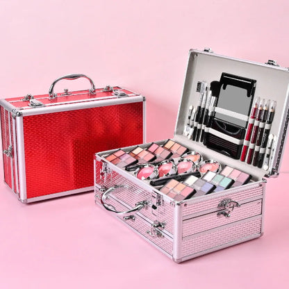 coffret maquillage premium argenté ouvert rouge fermé 