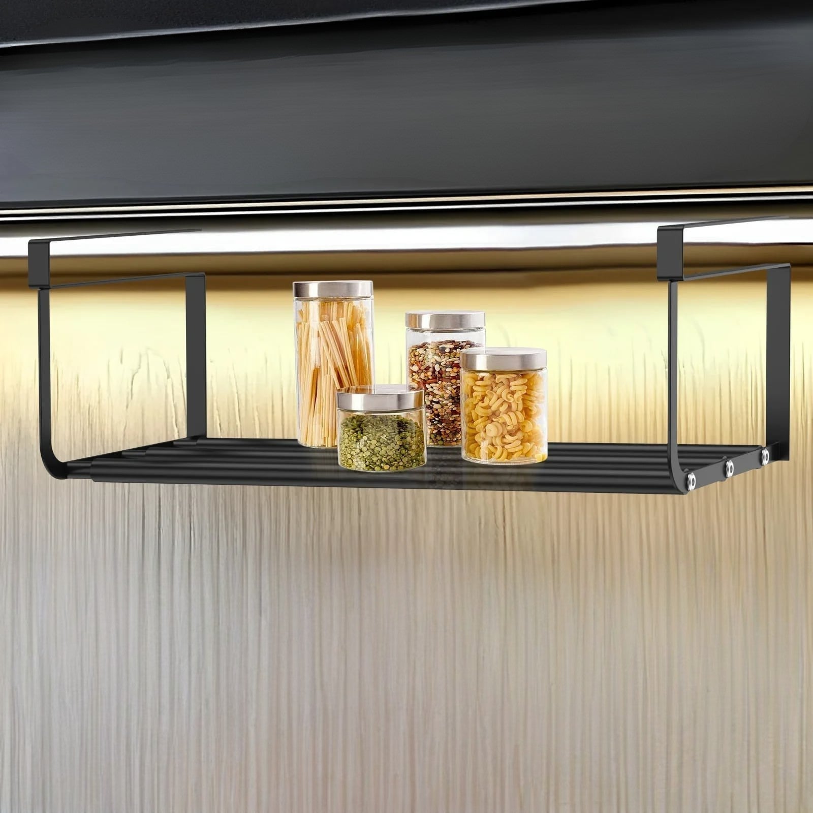 Étagère-chaussure-suspendue-extensible-rangement-innovant-noir-portant-boîtes-épices