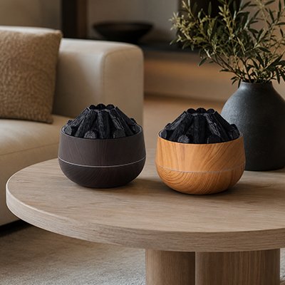 Humidificateur d air​ plusieurs posés sur table ronde dans le salon