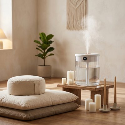 Humidificateur d air​ posé sur table basse dans salle de séjour