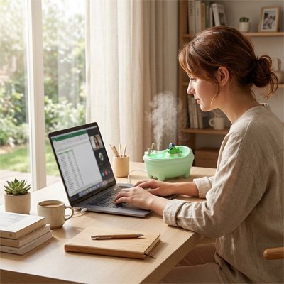 Humidificateur d air​ vert posé sur le bureau 