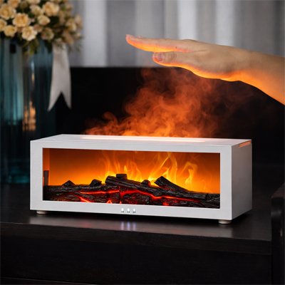 Humidificateur d'air blanc posé dans le salon