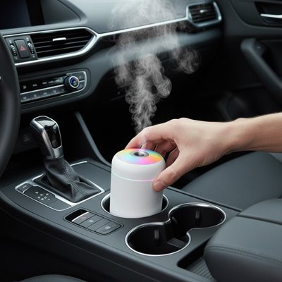 Humidificateur d'air blanc présent dans la voiture