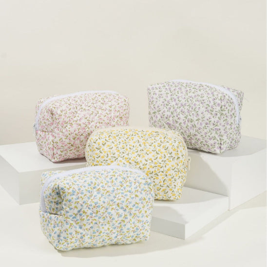 Trousse maquillage - fleurie Vintage - rangement innovant - quatre couleurs - fermées et regroupées