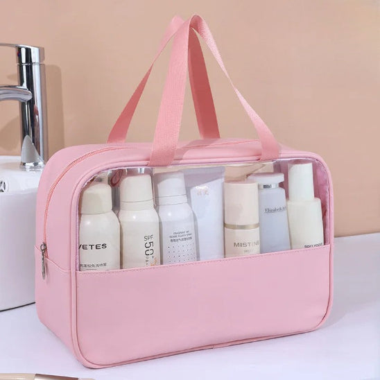 Trousse de toilette - Transparente Voyage - rose - large - Rangement innovant