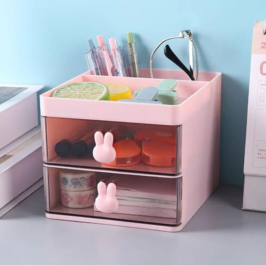 Organisateur de bureau Premium rose rempli fournitures scolaires