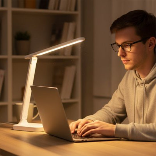 Lampe de bureau  LumiWork sur bureau éclaire informaticien