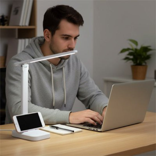 Lampe de bureau  LumiWork sur bureau éclairer étudiant travailler sur ordinateur