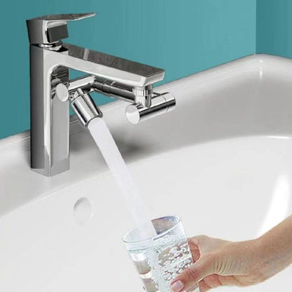 Embout robinet EcoSplash équipé sur mitigeur chromé ouvert sur lavabo blanc 