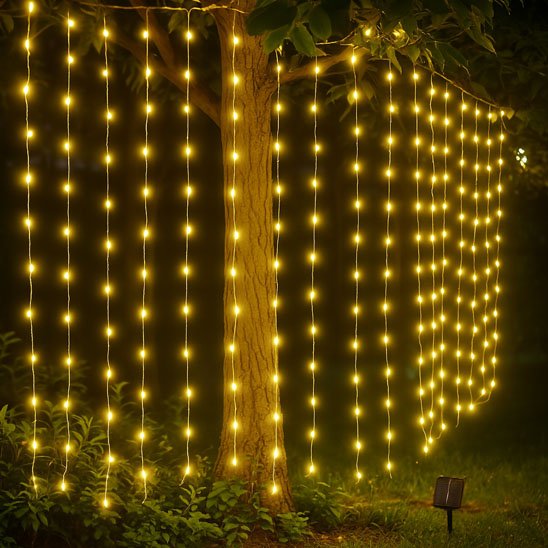 Guirlande solaire Écolight lumière chaude décoration arbre dans jardin