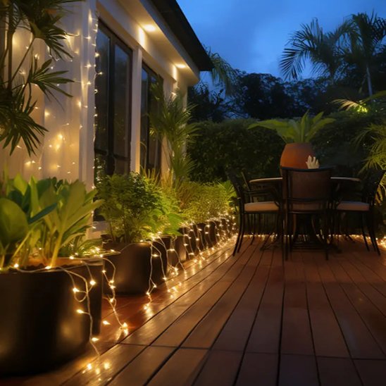 Guirlande lumineuse extérieur MagiGarden lumière chaude décoration terrasse bois